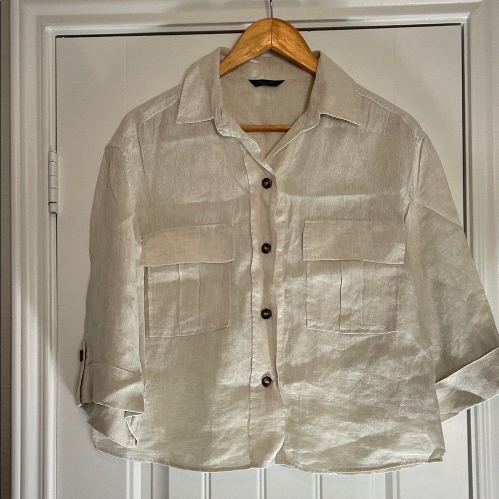 Massimo Dutti Cream Button-Down Linen Shirt